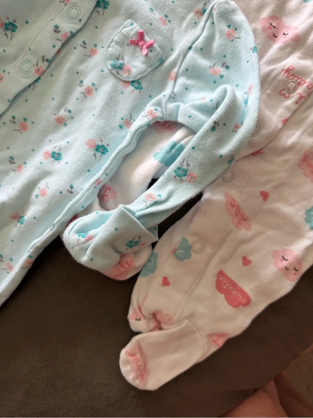 Carter's 3 piece Footed Baby Sleeper with Pink & Teal Accents